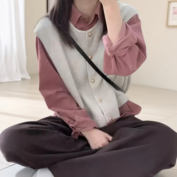 2025秋冬简约风女学院风保暖毛针织衫韩版毛衣女马甲打底休闲毛衣