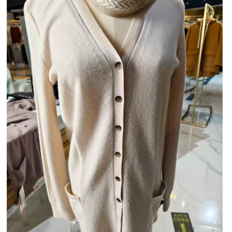 女士V领长开衫儿