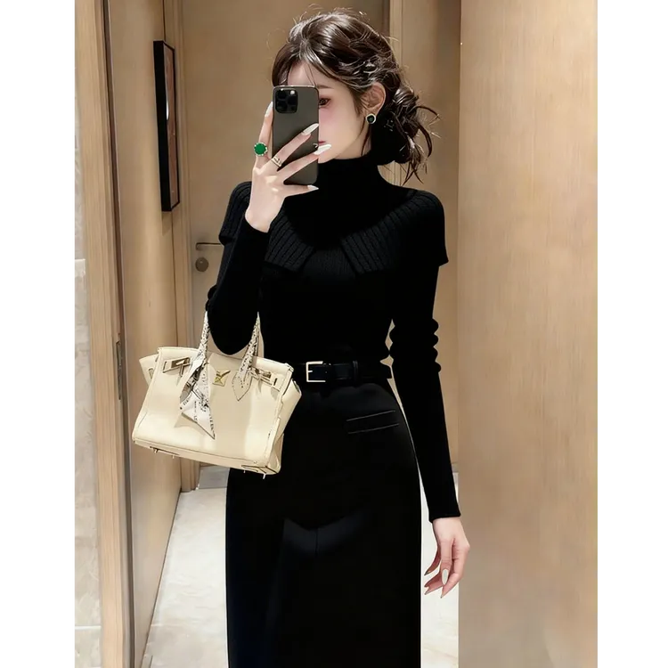 冬装搭配一整套时尚洋气高级感巨好看的灰色斗篷披肩毛衣套装裙女