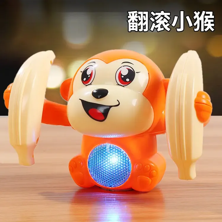 儿童翻滚小猴子电动唱歌发光翻跟头婴儿练习抬头爬行玩具宝宝