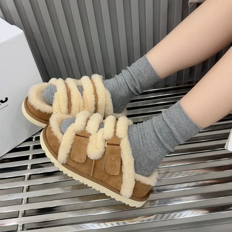 小个子6cm增高羊羔毛真皮厚底松糕外穿百搭勃肯鞋女鞋毛毛鞋拖鞋