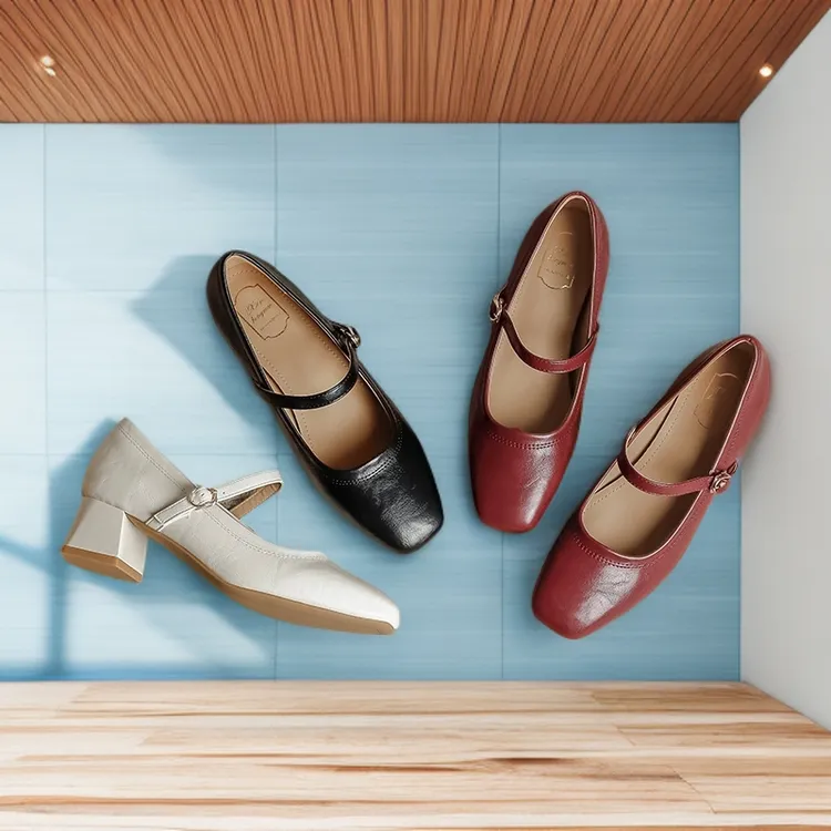 复古港风百搭真皮牛皮低跟方跟粗跟方头浅口一字带小皮鞋玛丽珍鞋