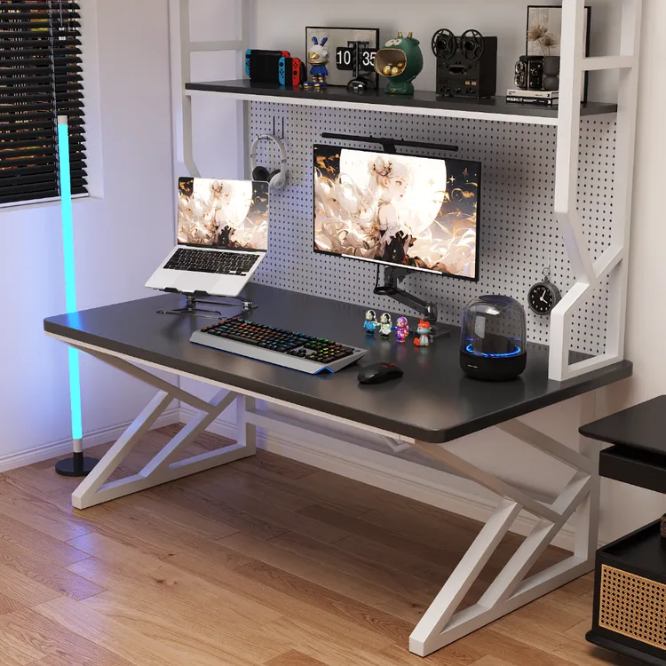 洞洞板电竞桌台式电脑桌卧室家用学习桌书桌书架一体桌简约办公桌