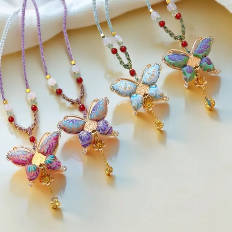 【成品】纯手工项链款非遗原创东方美学宋锦蝴蝶项链吊坠毛衣链
