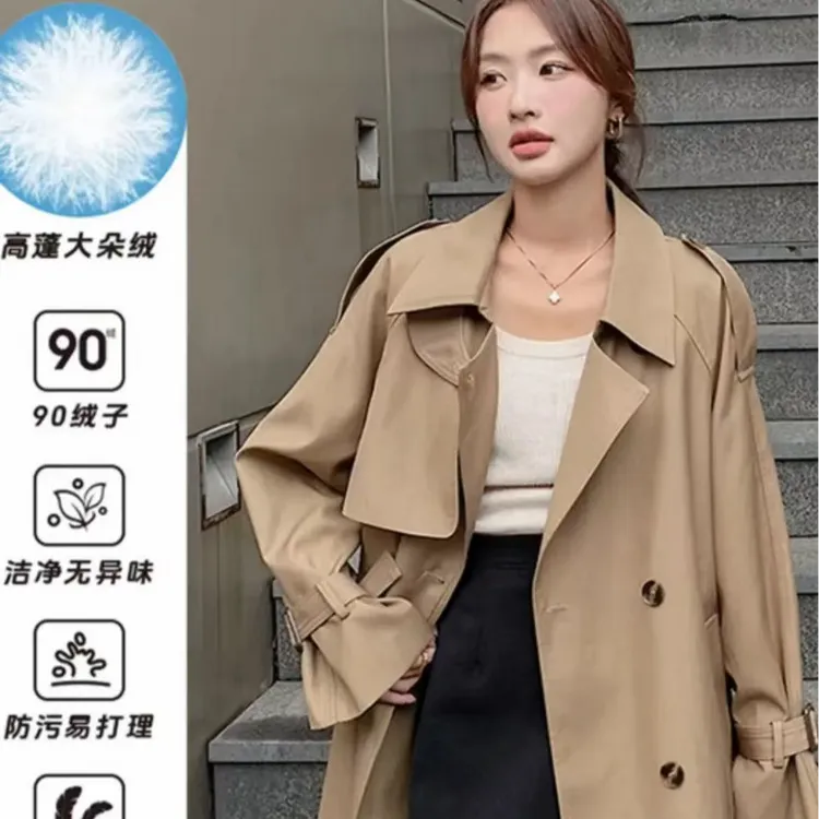 90白鸭绒羽绒款风衣女2025新款高级气质收腰中长款过膝英伦风!！