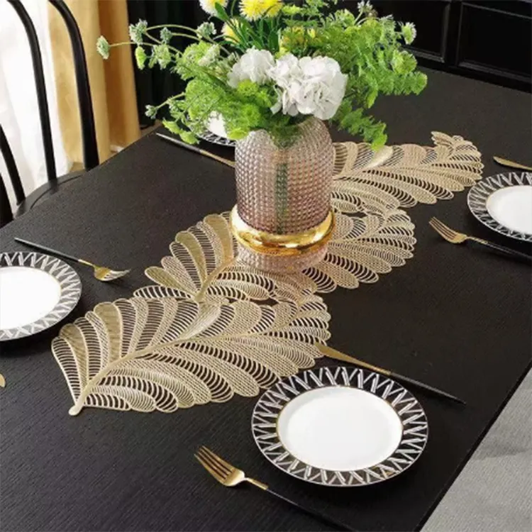 鸢尾叶桌旗PVC餐桌垫烫金镂空桌旗隔热轻奢免洗装饰垫餐垫隔热垫