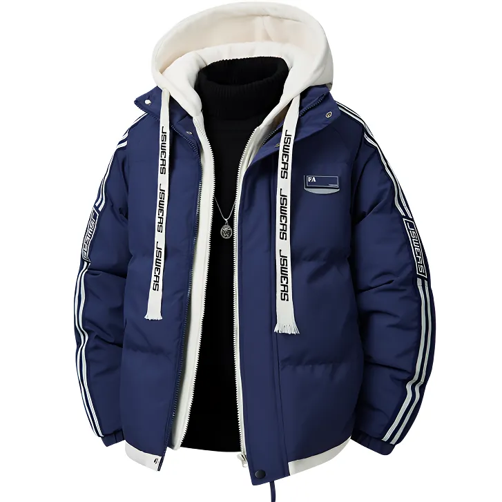 爆款假两件情侣款连帽棉服男士冬季潮牌纯色韩版加厚保暖连帽棉衣