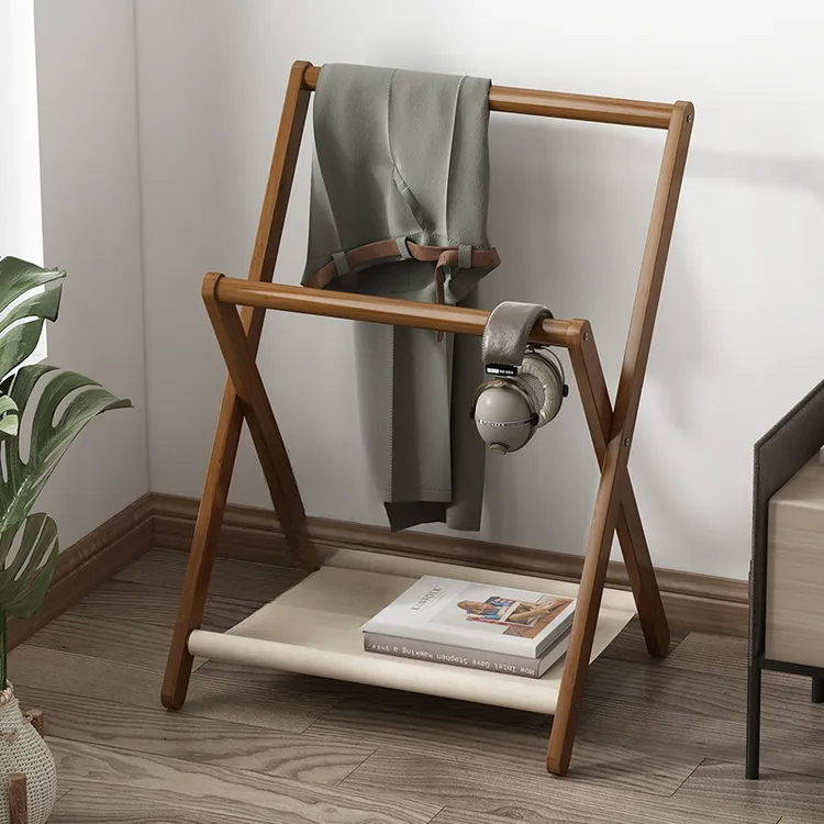 洛诺兔衣帽架落地卧室家用折叠双杆挂衣服架子角落简易收纳置物