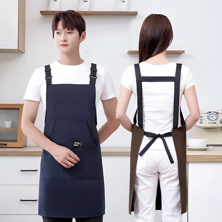 大口袋帆布围裙透气防泼水厨房做饭结实耐穿咖啡奶茶店工作服印字