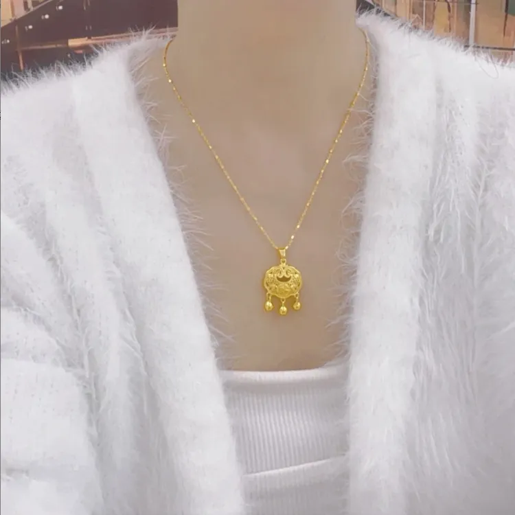 铜合金吊坠 【星光链+平安锁】新中式福字平安锁项链时尚镂空坠链