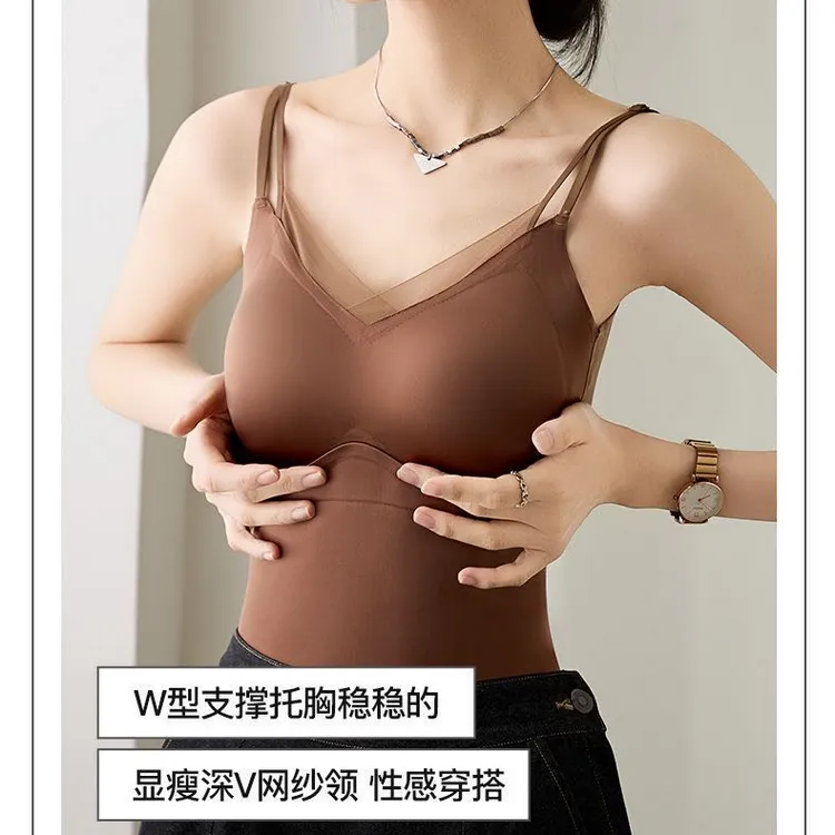 【铭姿燕】法式缎面网纱无痕内衣性感背心奢华高贵吊带修身型