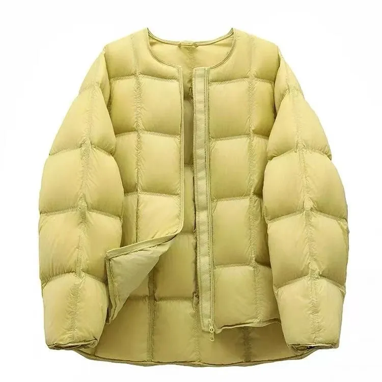 【方块小黄鸭圆领版】2025新款韩系圆领泡芙感方块羽绒服