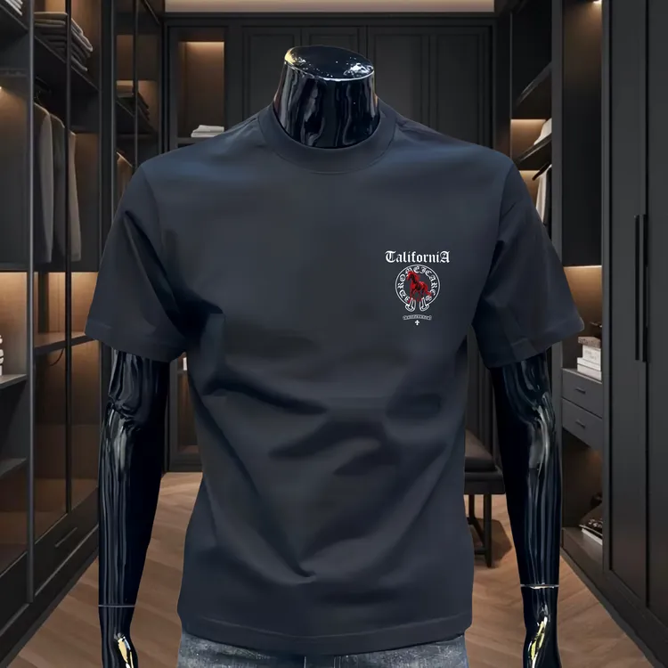 2026马年新款潮牌印花T恤男士时尚套头圆领纯棉短袖休闲百搭上衣