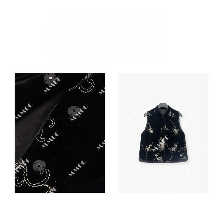 【黑金绣】90白鸭绒丝绒马夹女冬国风中式金线刺绣羽绒马甲E6727