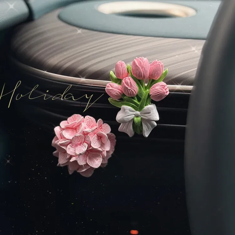 小众郁金香绣球花车载香薰汽车出风口装饰花朵香水车内饰品摆件女