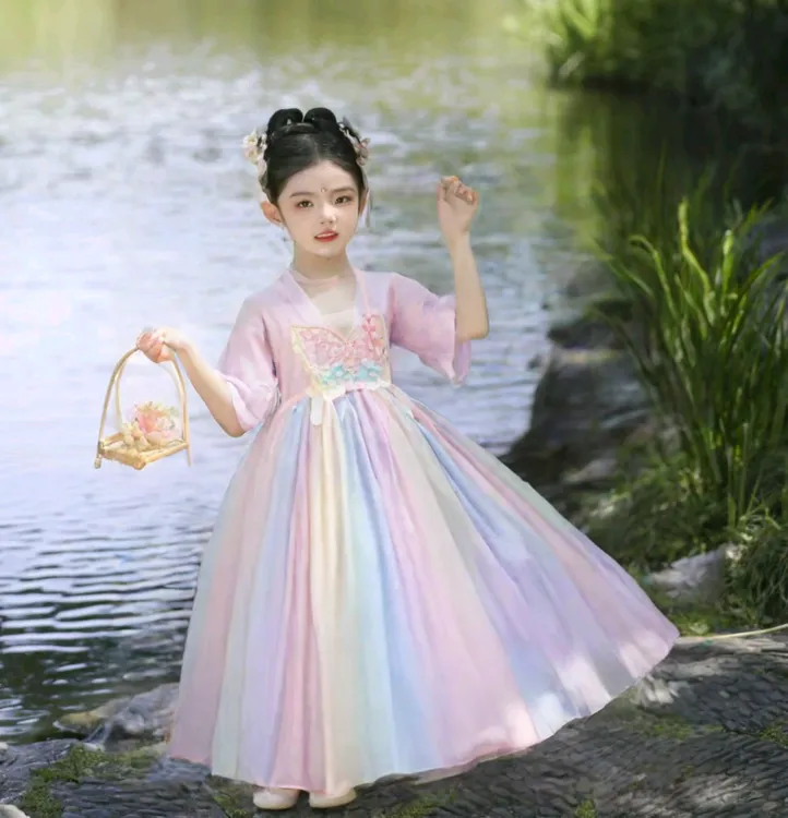 【宇娃娃】梦蝶汉服中国风公主风民族2025春秋裙子古装女童公主裙