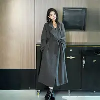 POPULARYW【岁暮轻寒】Z·R上品屋 韩版气质格子腰带宽松毛呢大衣