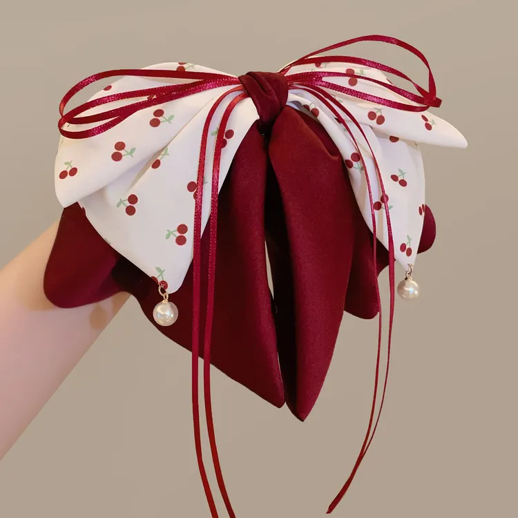 樱桃蝴蝶结飘带抓夹女2025新款高级感后脑勺盘发鲨鱼夹子头饰发夹