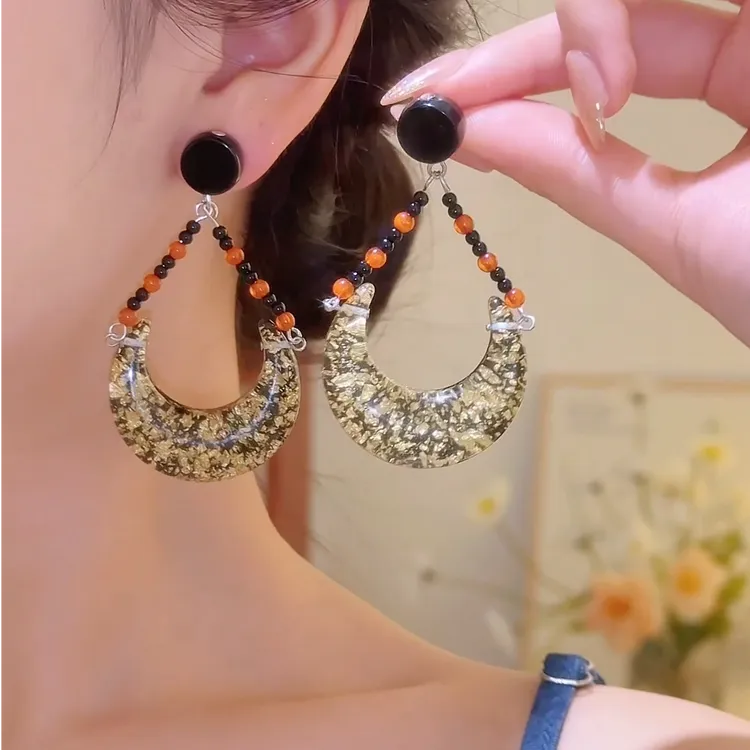 合金耳饰 复古宫廷月牙大气耳环百搭欧美夸张小众法式重工耳饰