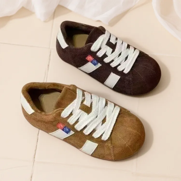 加绒冬季百搭休闲鞋复古德训鞋美拉德阿甘鞋时尚女士鞋子K212-1