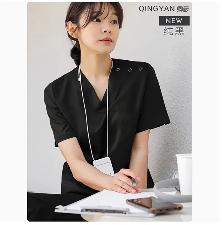 韩式洗手服黑色女高端美容院工作服口腔医生护士男牙科套装