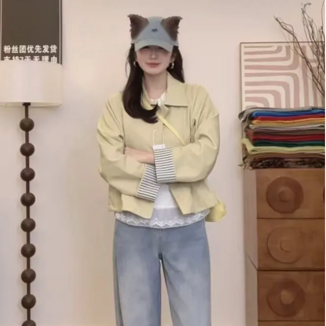 设计感拼接袖口翻领PU皮衣外套女品质高级感秋季夹克百搭女外套