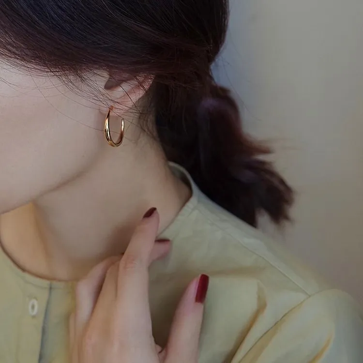 合金耳饰 Hoop素圈秋季欧若风法式时尚耳圈法式925银耳针
