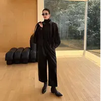秋冬休闲裤适合长款风衣的皮裤纯色口袋阔腿裤九分裤时尚百搭简约