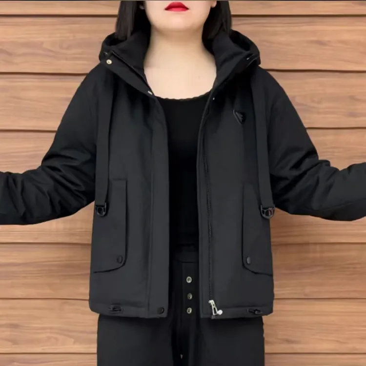  2025年冬季新款爆款时尚休闲防风连帽款加绒加厚派克服外套女   