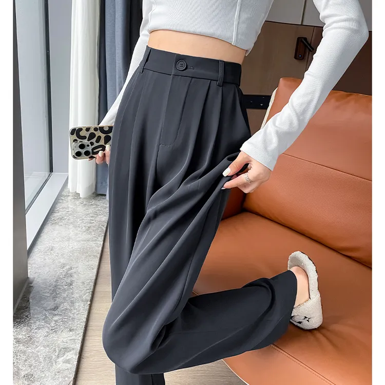 窄版西装裤女高腰西裤新款黑色裤子小个子直筒裤高级感垂感阔腿裤