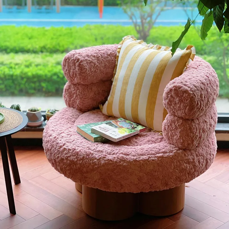 单人椅复古奶油风羊羔绒单人沙发休闲靠背椅女生卧室懒人沙发椅子
