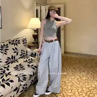 88015韩女穿搭 秋款卷边高腰阔腿裤
