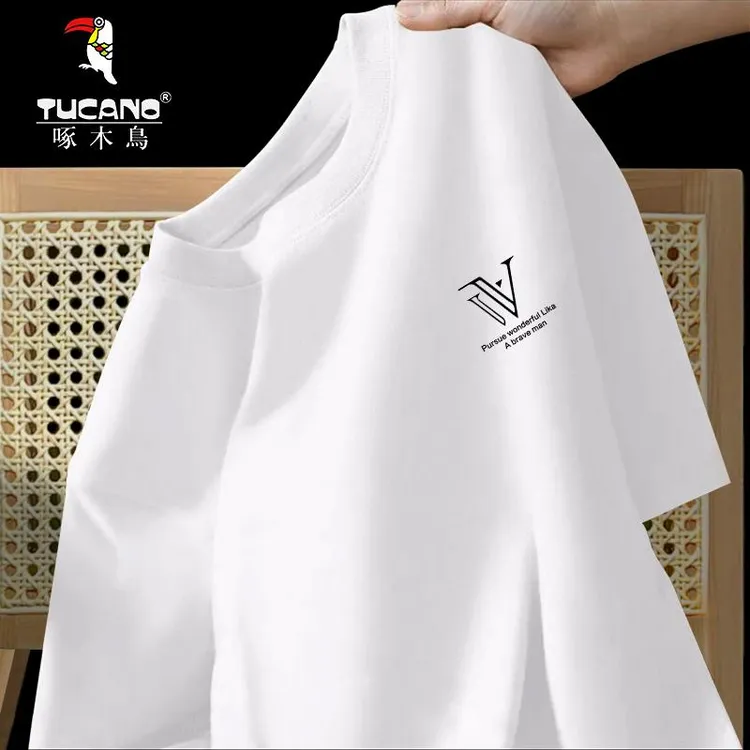 啄木鸟纯棉短袖t恤男士圆领半袖体恤潮流2026新款青年运动上衣潮