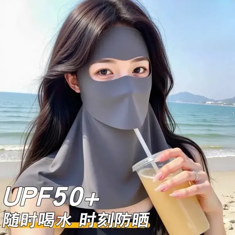 可喝水版脸基尼护脖颈防晒面罩夏季全脸防护口罩练车跑步防晒装备