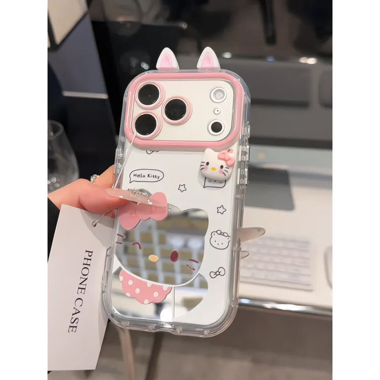 眨眼KT猫镜面适用苹果17手机壳华为可爱vivo卡通小米15OPPO女新款