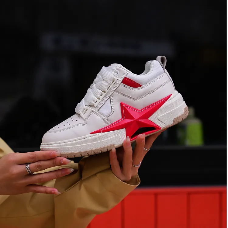 五角心秋冬休闲明星同款星星鞋真皮潮流百搭时尚情侣女鞋增高板鞋商品图