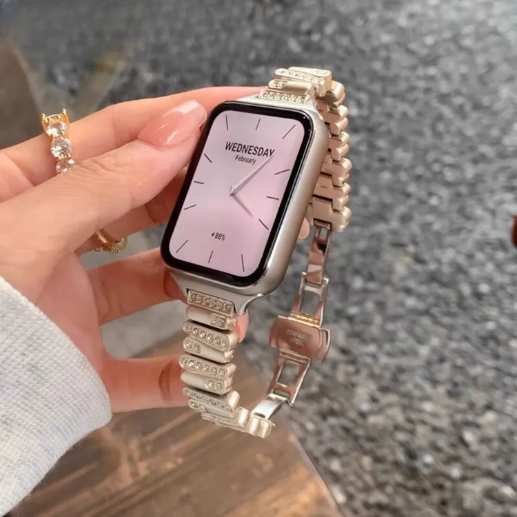 适用小米手环9pro表带镶钻蝴蝶扣8pro红米手表watch6/5/4腕带新款