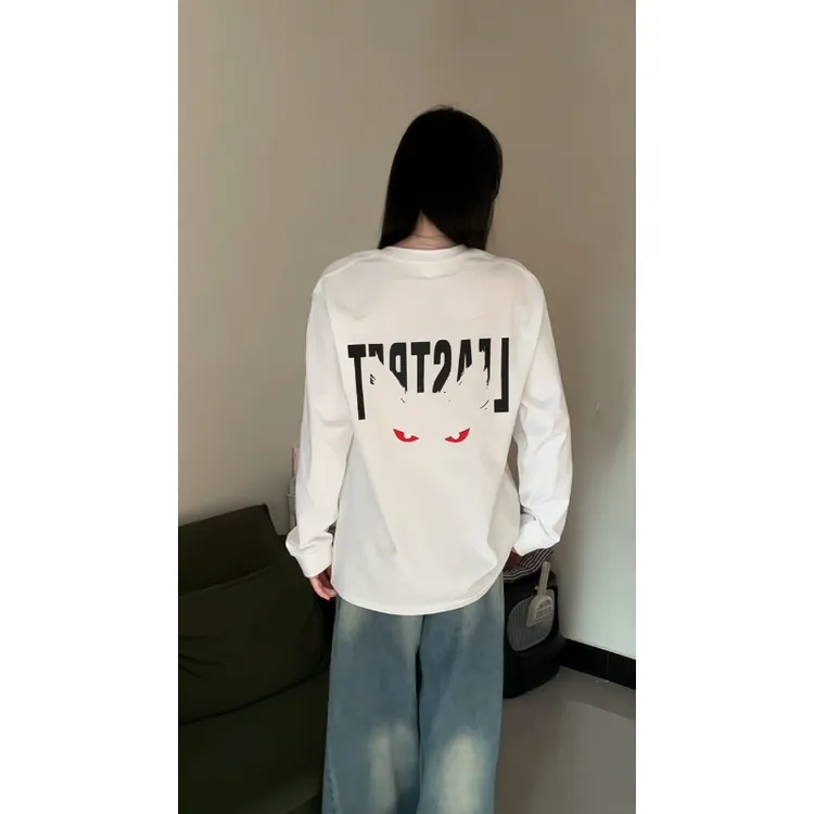 美式复古恶魔猫咪潮牌长袖T恤男秋季cleanfit重磅纯棉打底衫上衣
