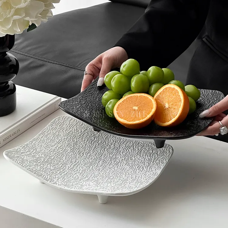 轻奢高档水波纹奶油白水果盘家用茶几高颜值干果盘糖果零食摆放盘
