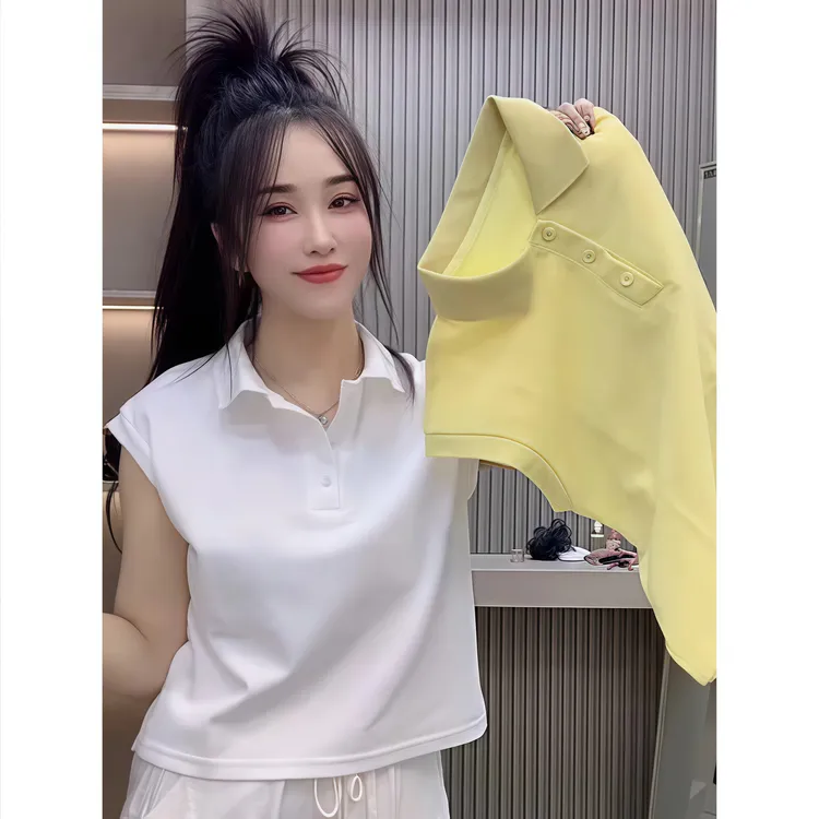 欧货简约休闲领扣无袖翻领衬衫女2025年夏季新款通勤宽松纯棉背心