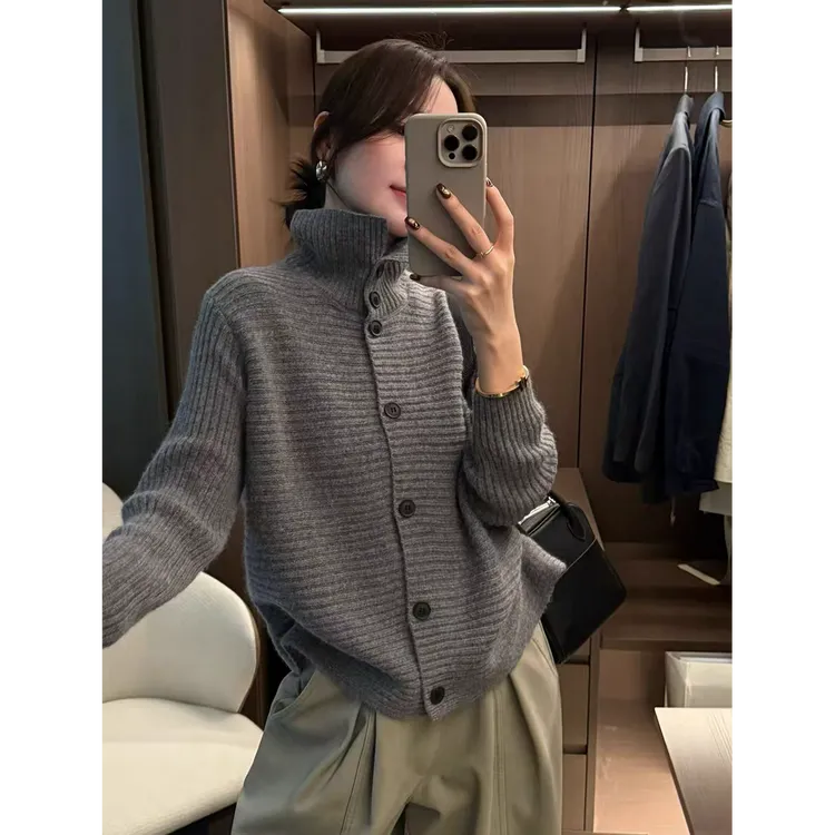 法式纯色高领毛衣针织衫百搭打底韩版复古高领针织开衫长袖网红