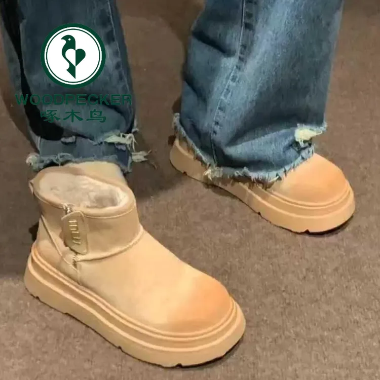 啄木鸟厚底雪地靴女2025冬季新款皮毛一体保暖加绒加厚东北大棉鞋