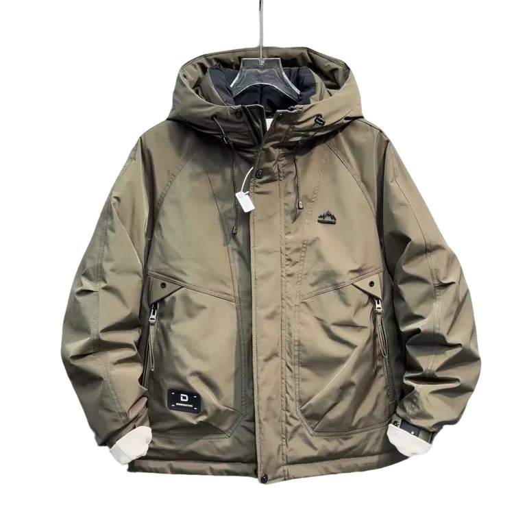 羽绒冬季工装款收口袖时尚帅气保暖防寒连帽羽绒外套男士