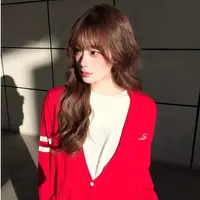miu系千金风假两件针织开衫女秋季新款红色毛衣外套修身慵懒上衣