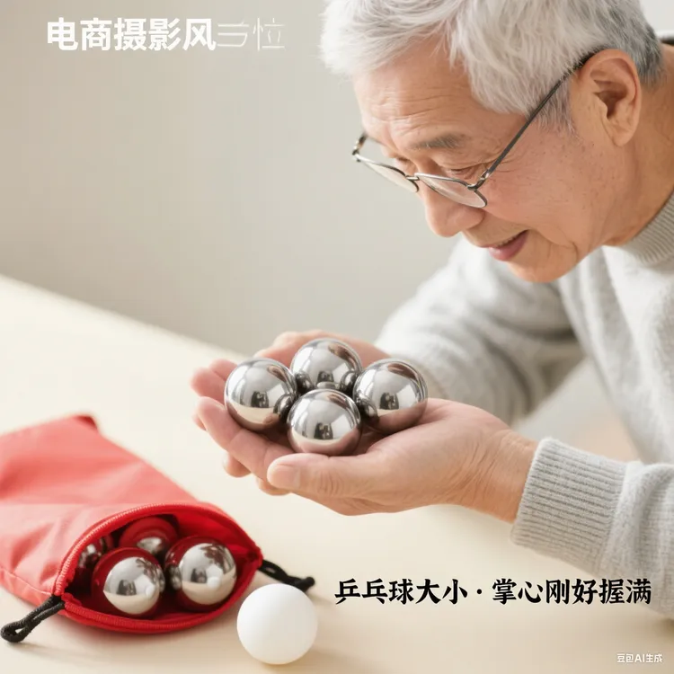 实心钢手玩健身球 便携耐磨送红收纳袋 中老年锻炼神器