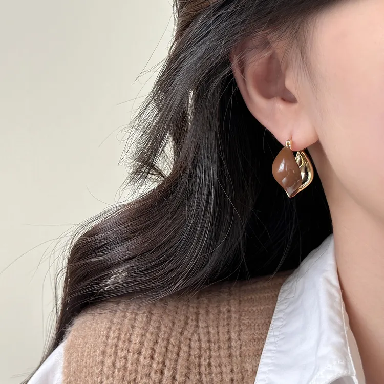 铜合金耳饰 小众独特不规则耳环圈圈耳扣女轻奢高级感滴釉耳饰40