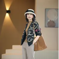 【芙澜卡尔】黑白花纹拼接款外套秋冬新款开衫上衣时尚中老年女装
