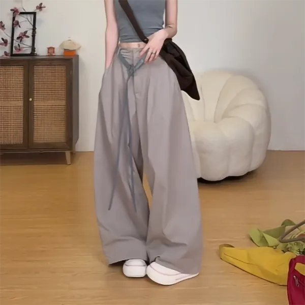 慵懒风高腰宽松显瘦阔腿垂感休闲裤女2025夏季新款长裤子
