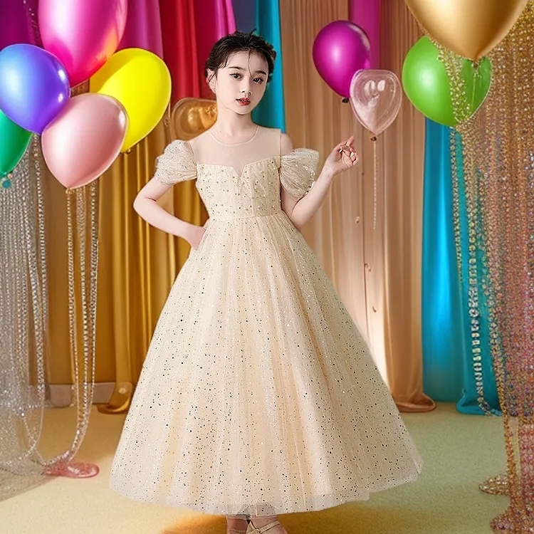 女童公主裙礼服裙儿童连衣裙子长裙生日宴会小女孩网纱裙夏季正装