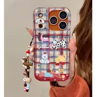 红蓝格纹腊肠小狗手机壳适用iphone17promax苹果16防摔早秋卡通